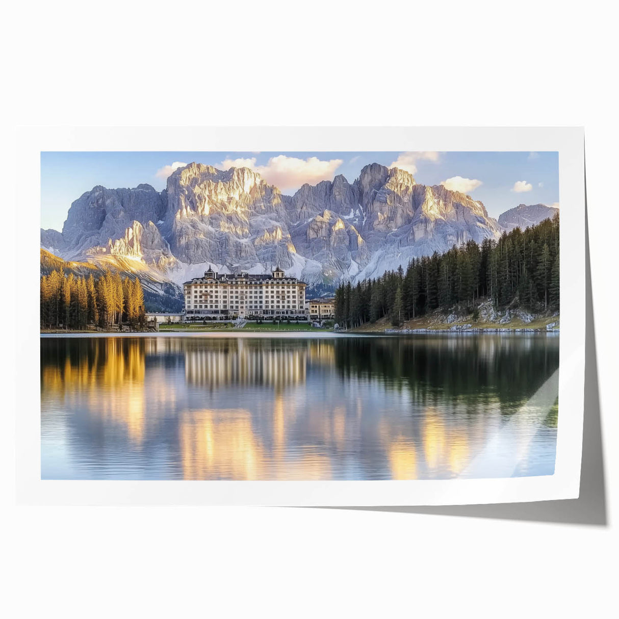 Stunning rolled print featuring a detailed landscape of a majestic castle surrounded by lush greenery, perfect for home decor or art collection.