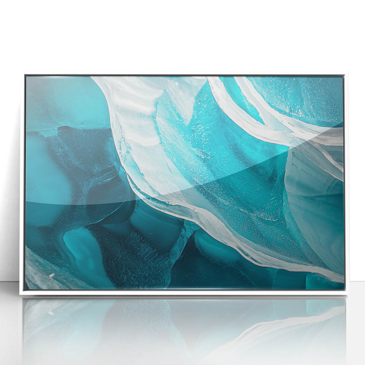Framed acrylic artwork depicting a serene landscape with caves, featuring vibrant colors and intricate details, ideal for enhancing modern home decor.