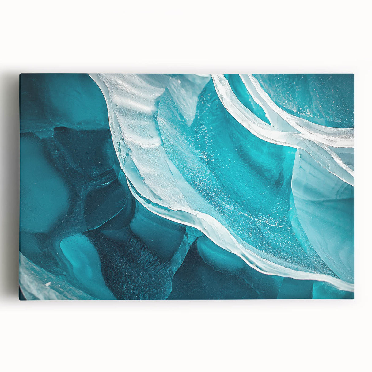 Stretched canvas artwork depicting a vibrant and serene landscape scene with caves, showcasing rich colors and intricate details, ideal for home decor.