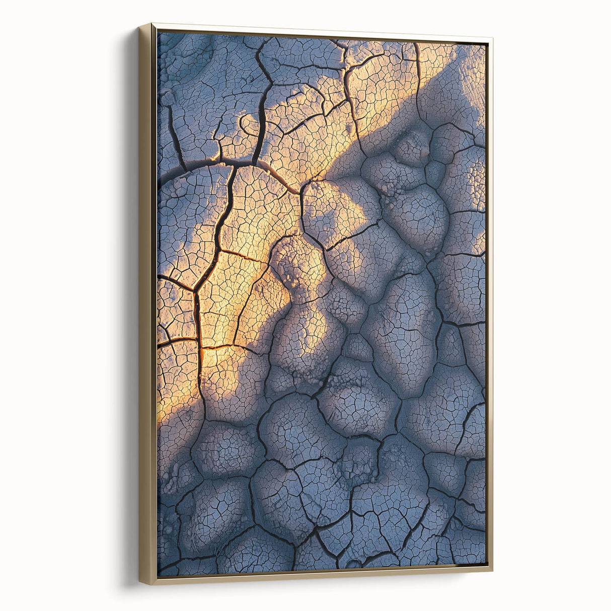 Framed canvas artwork showcasing a stunning view of cliffs with a golden frame, highlighting natural landscapes and artistic design elements, perfect for home decor.