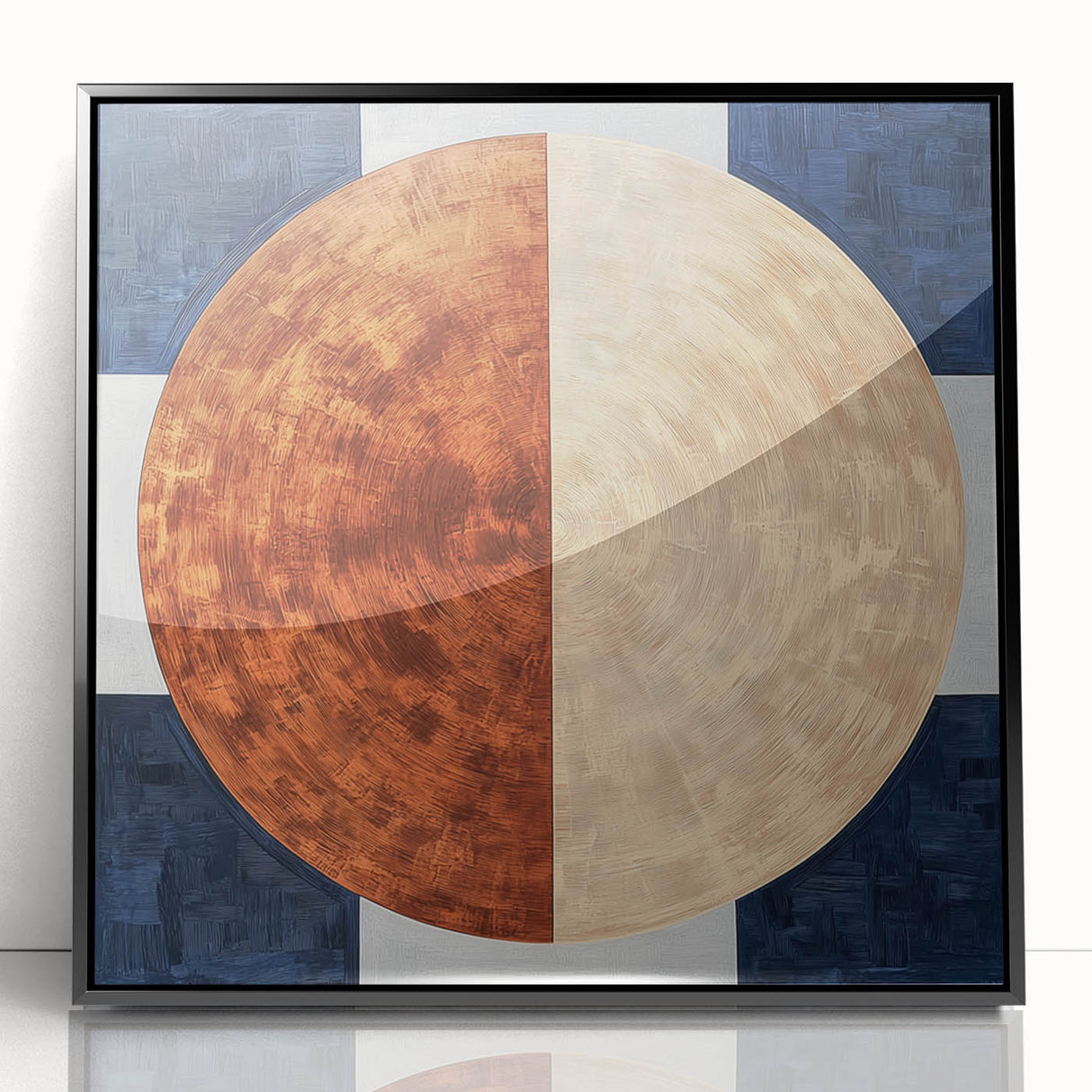 Abstract geometric framed acrylic artwork in black, showcasing sharp angles and bold shapes, perfect for modern home decor or office spaces.
