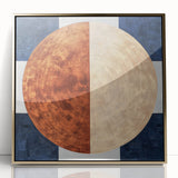 Abstract geometric framed acrylic artwork showcasing a modern design in gold hues, perfect for contemporary home decor. Ideal for adding elegance to any space.