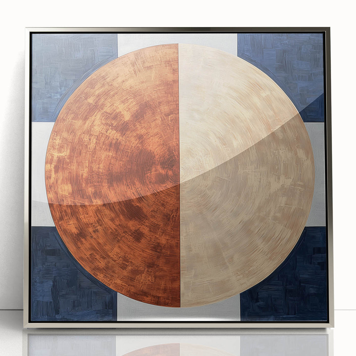 Framed abstract geometric artwork in silver and black, showcasing a modern design with sharp angles and clean lines, perfect for contemporary home decor.
