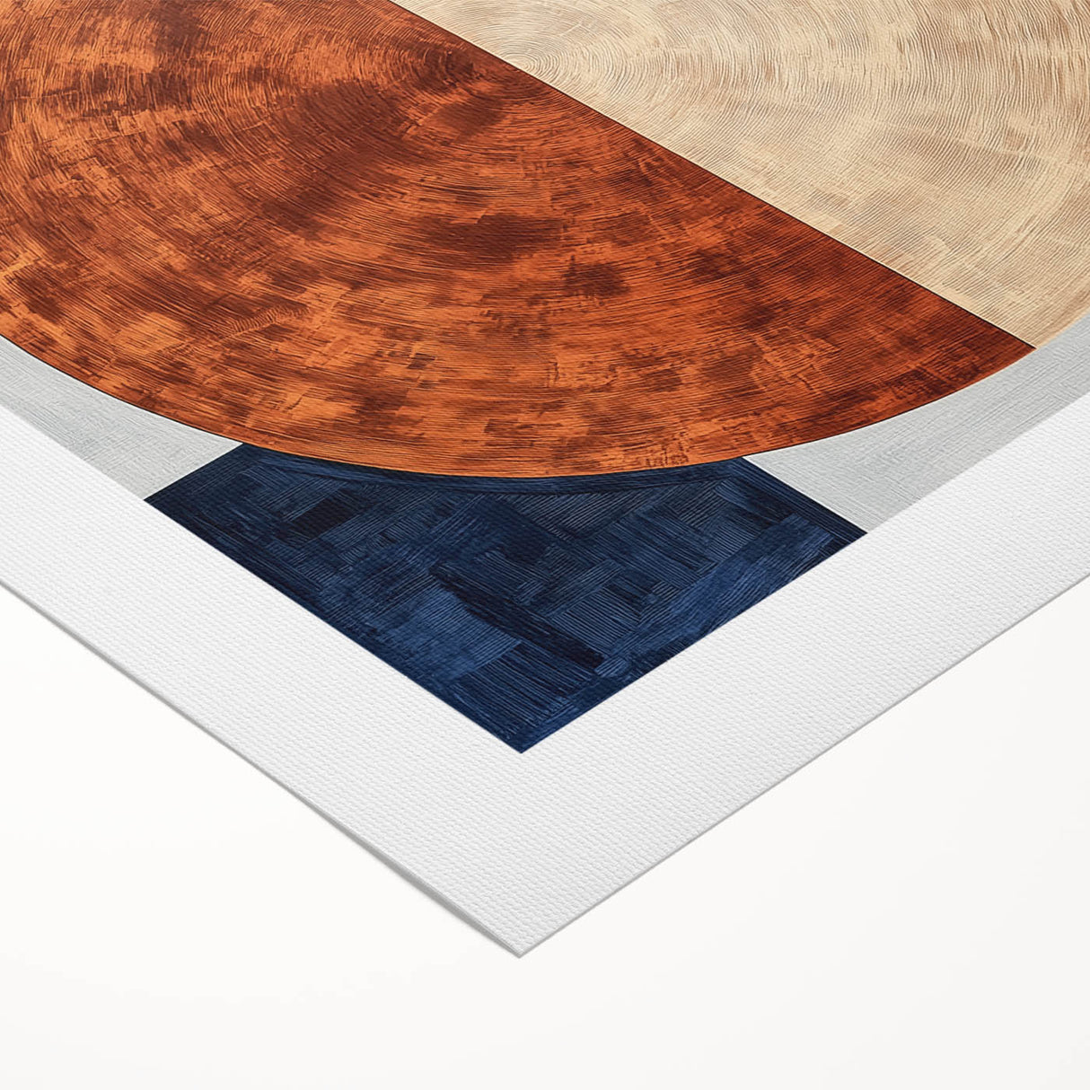 Abstract geometric rolled canvas art showcasing vibrant blue, orange, and yellow shapes, ideal for modern home decor. Packaged securely in a protective cardboard tube.