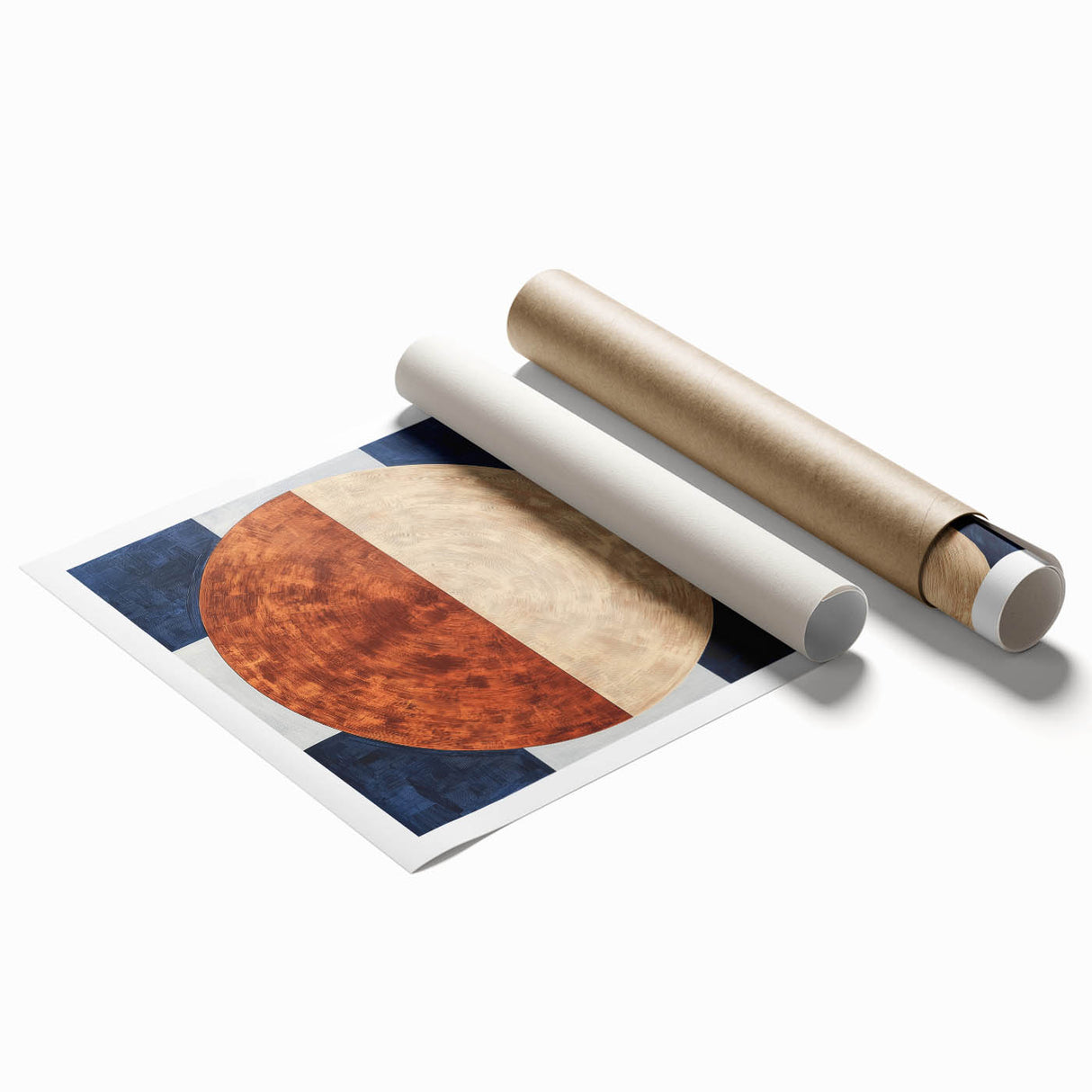 Abstract geometric rolled print showcasing vibrant colors in a modern design, ideal for contemporary home decor. Packaged securely in a sturdy cardboard tube.