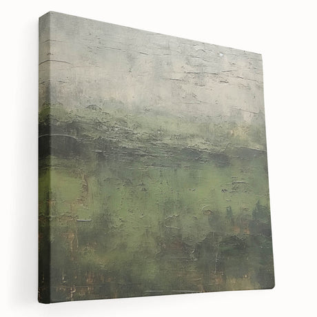 Abstract landscape wall art on stretched canvas, showcasing vibrant colors and textured details, ideal for modern home decor, viewed from the side.
