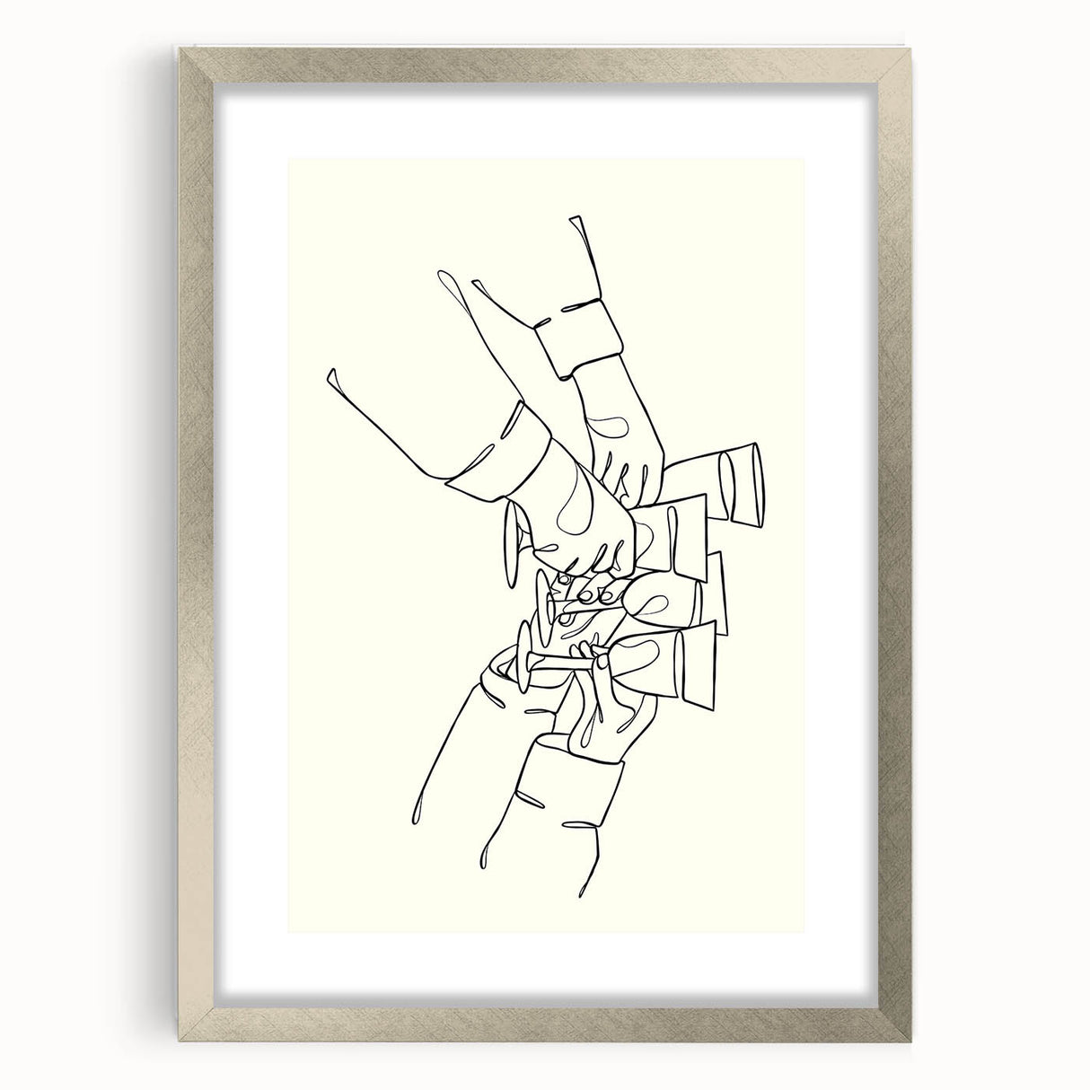 Textured abstract art print in muted grays and silvers, framed with a mat in a silver frame, suitable for bedroom decor.