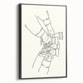 Black and white vintage poster art of a landscape on framed canvas, suitable for bedroom wall decor.