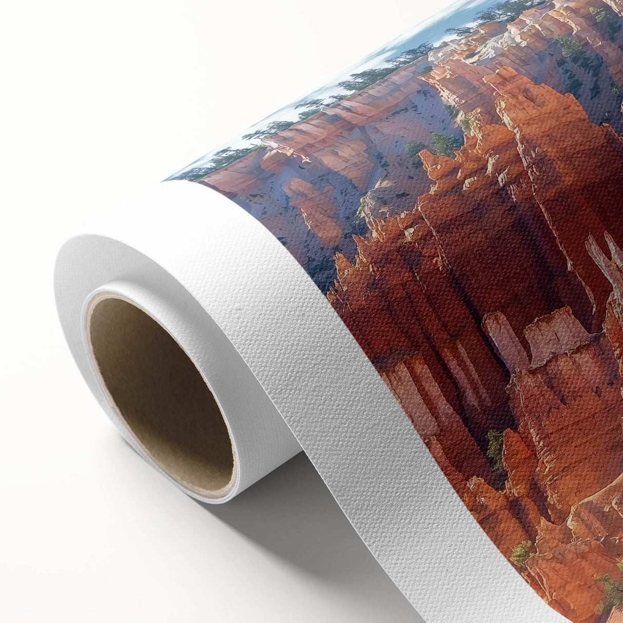 Vibrant rolled canvas print showcasing a breathtaking landscape of canyons, featuring rich earth tones and intricate details, perfect for home decor.