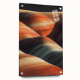 Acrylic glass artwork depicting a vibrant desert landscape with cacti and mountains, displayed from a side view and secured with decorative pins, ideal for modern home decor.