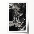 Extra large rolled print featuring close-up elements of natural flora in muted earth tones.