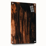 Large abstract wall art on acrylic glass depicting swirling autumn colors, ideal for dining room decor.