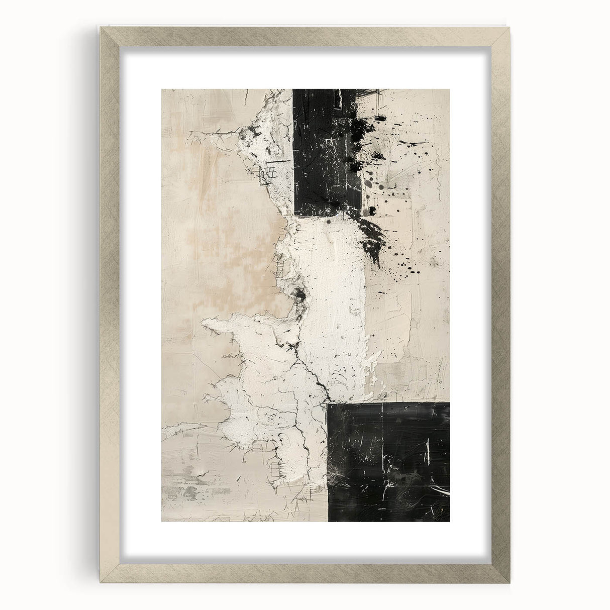 Mid Century Modern Abstract Art - Black and White Minimalist Textured Decor