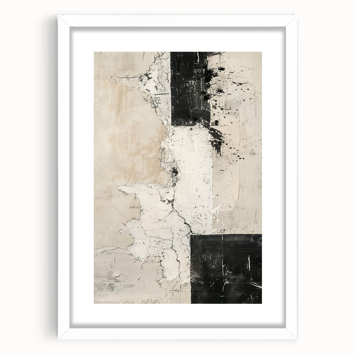 Mid Century Modern Abstract Art - Black and White Minimalist Textured Decor