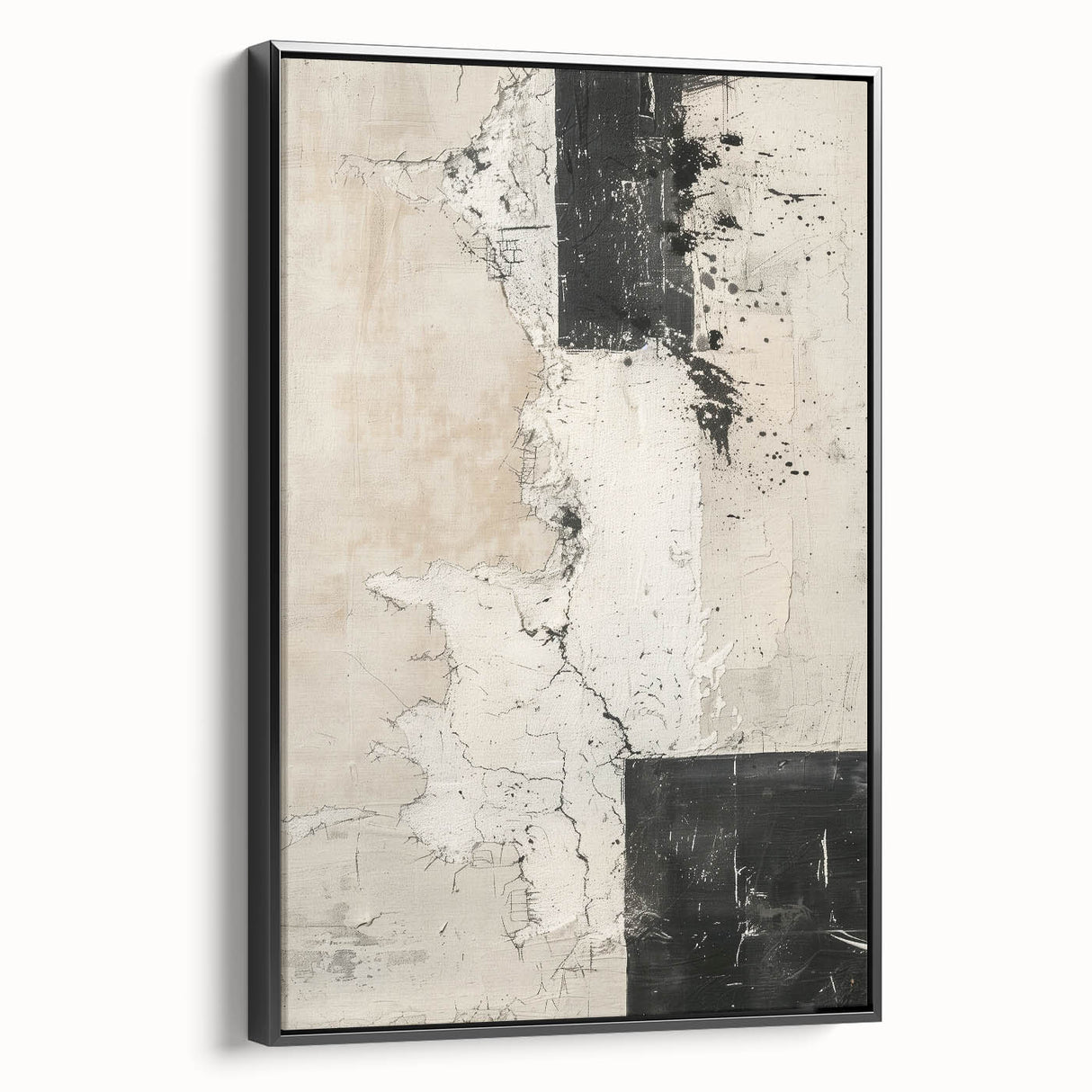 Mid Century Modern Abstract Art - Black and White Minimalist Textured Decor