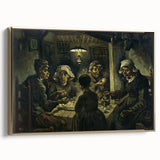 Side view of a framed canvas featuring a Van Gogh landscape painting in muted gold and black tones.