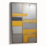 Framed canvas wall art featuring an abstract design with colorful strokes in silver tones, displayed at a side angle, perfect for modern home decor.