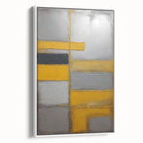 Abstract wall art featuring colorful strokes on a framed canvas, showcasing a modern design with white borders, perfect for contemporary home decor.