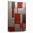 Abstract wall art print showcasing vibrant strokes in shades of blue, orange, and yellow, mounted on acrylic glass with visible pins for a modern aesthetic. Perfect for contemporary home decor.