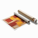 Abstract strokes wall art print showcasing vibrant colors of blue, orange, and yellow, designed to enhance modern home decor, rolled for convenient shipping.