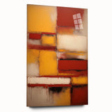 Abstract strokes wall art displayed in an acrylic glass frame, showcasing vibrant colors and dynamic patterns, ideal for modern home decor. The side view highlights the artwork's sleek finish, perfect for adding a contemporary touch to any room.