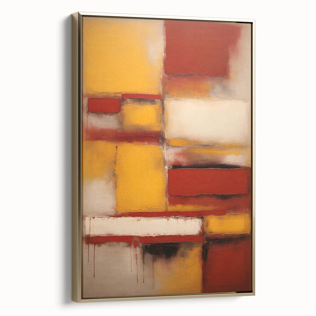 Abstract wall art print featuring a blend of gold and neutral strokes on a framed canvas. This elegant design adds a modern touch to any interior décor, ideal for living rooms or offices.