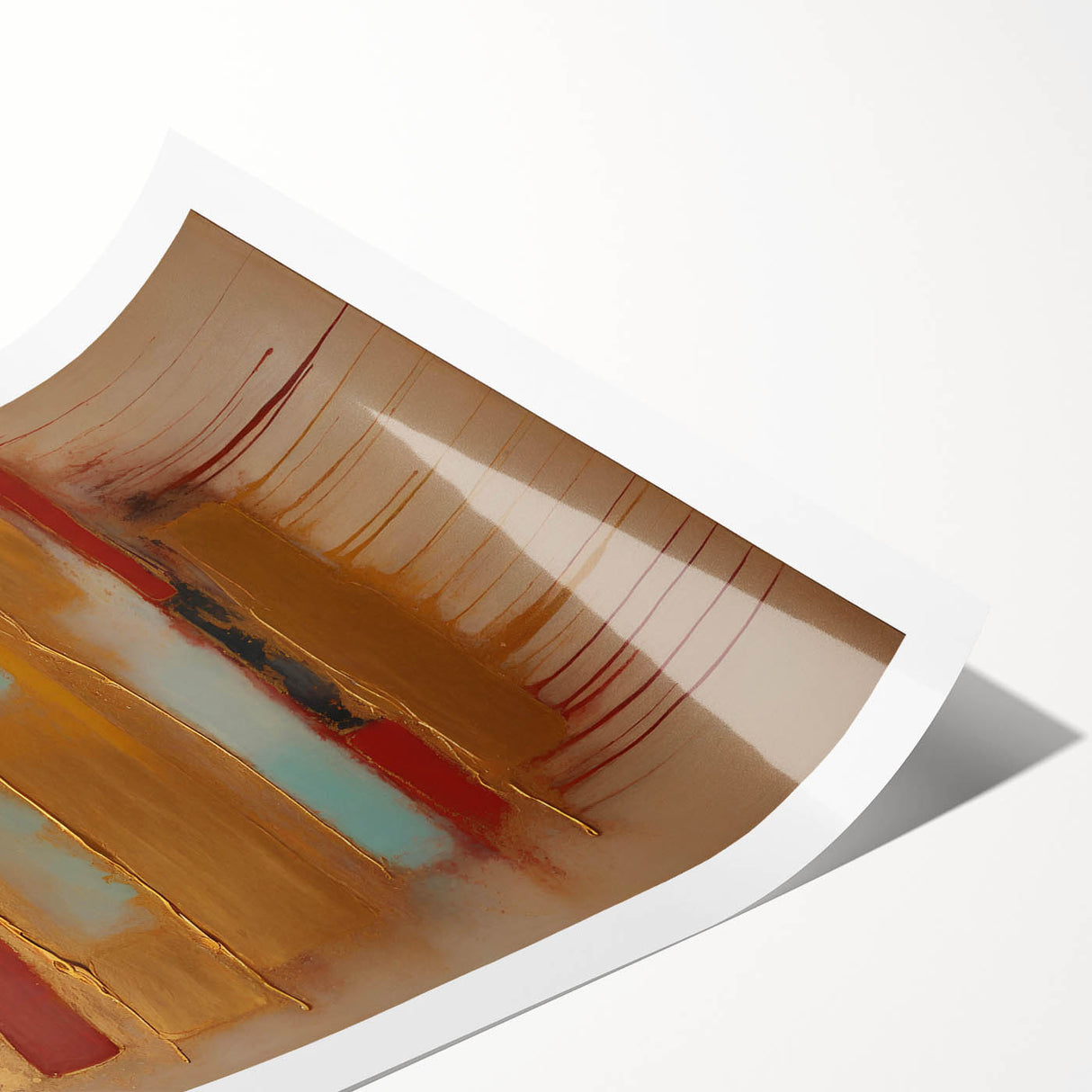 Abstract wall art print showcasing vibrant strokes in shades of blue, pink, and orange, rolled and ready for display in a stylish interior setting. Perfect for modern home décor.