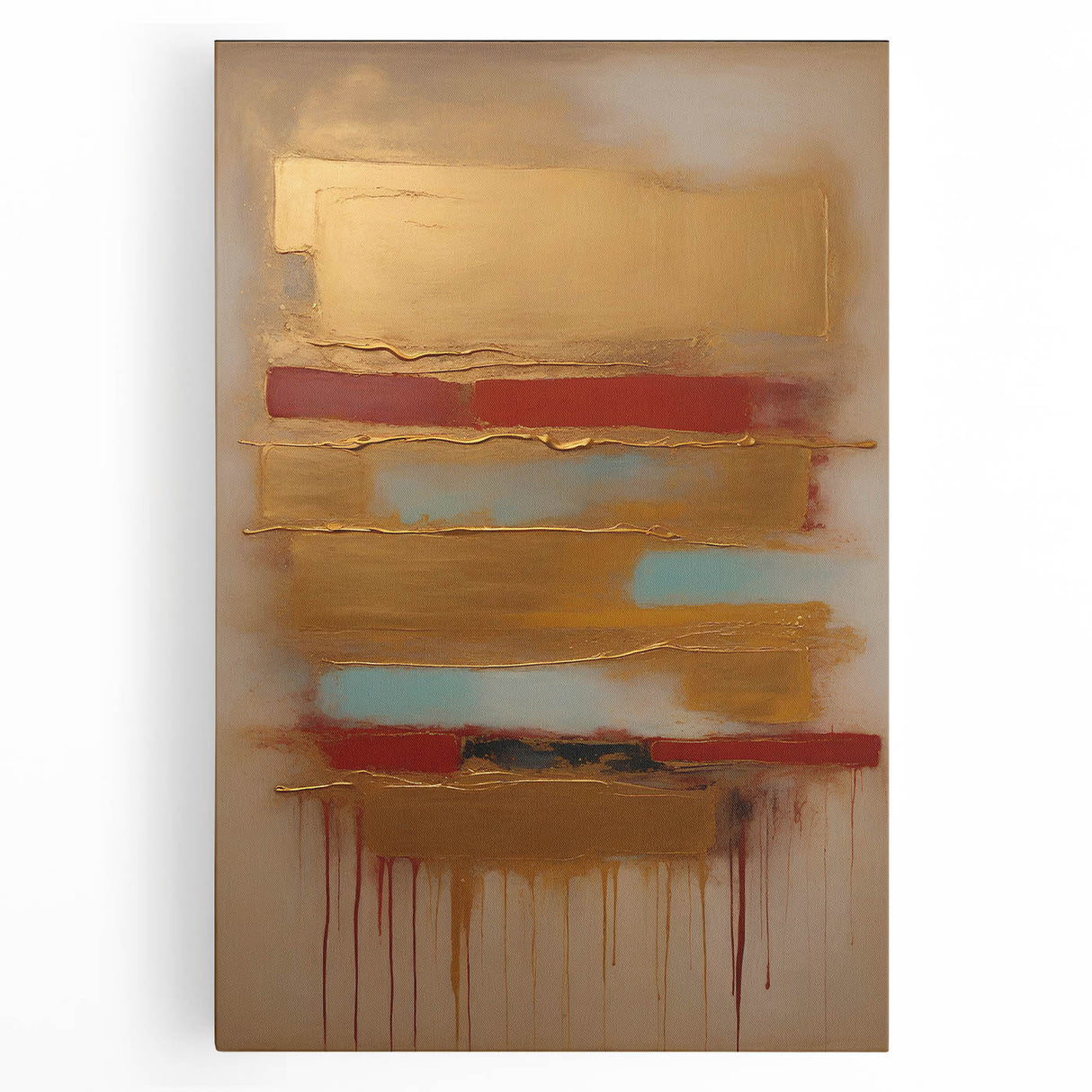 Abstract strokes wall art on stretched canvas, showcasing vibrant colors and dynamic shapes. Perfect for modern decor, adding a touch of creativity to any space.