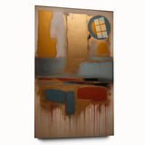 Abstract wall art featuring vibrant strokes in shades of blue, pink, and gold on acrylic glass, showcasing a modern design ideal for contemporary decor.