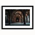 Framed landscape artwork showcasing a majestic castle, presented in a sleek black frame with a white mat, ideal for enhancing home decor or office spaces.