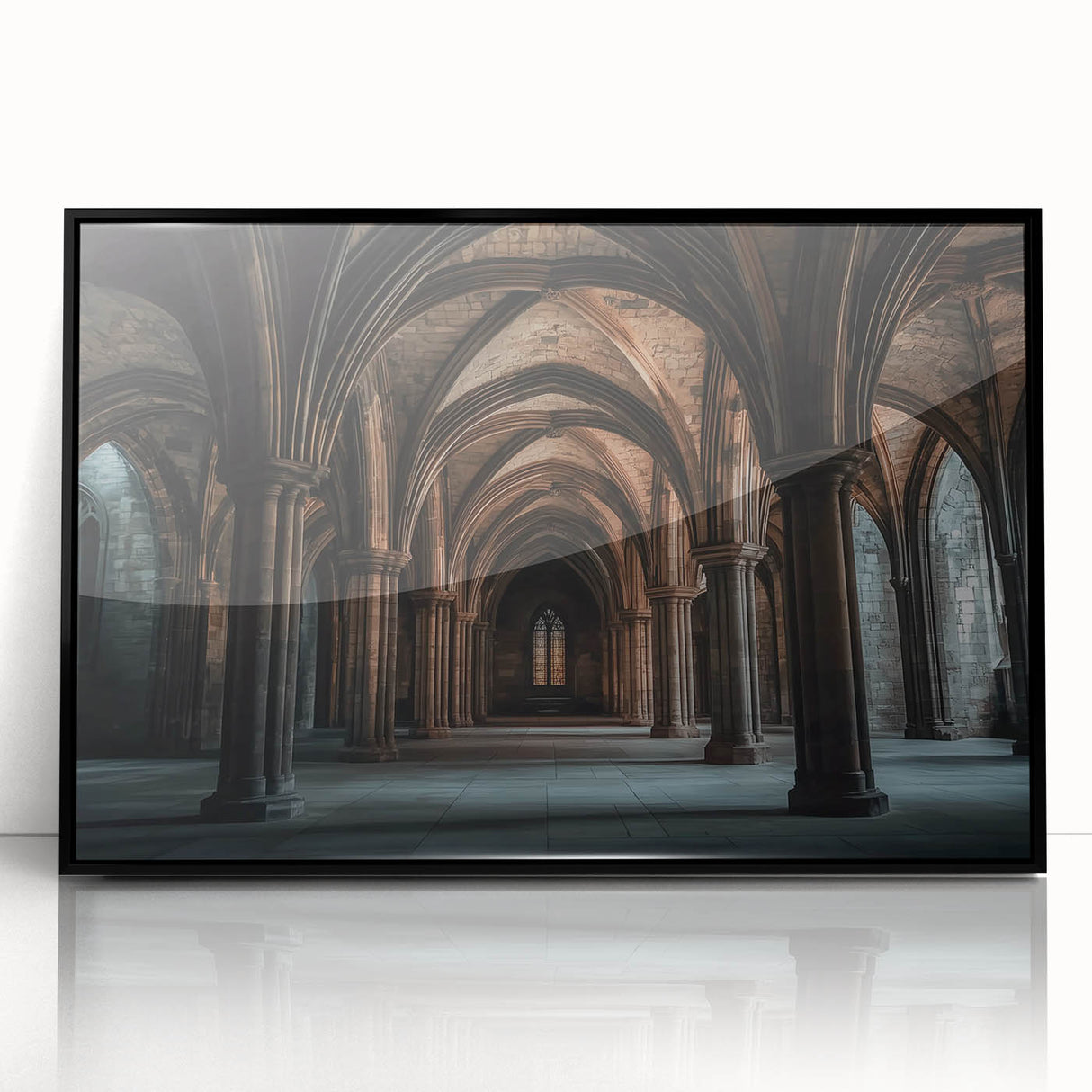 Framed acrylic artwork depicting a vibrant landscape with a majestic castle, featuring a sleek black frame that enhances the colorful scene, ideal for home decor.