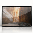 Framed acrylic artwork depicting a stunning cave landscape, featuring intricate details and vibrant colors, with a sleek black frame enhancing its beauty. Perfect for modern home decor enthusiasts seeking unique wall art.