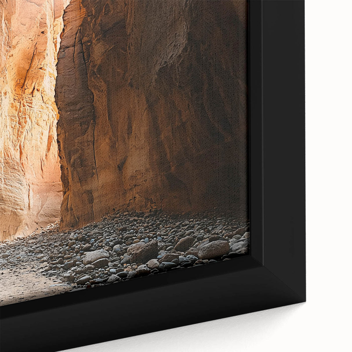 Close-up of a framed canvas depicting a stunning landscape with intricate cave formations, showcasing earthy tones and detailed textures, perfect for home decor.