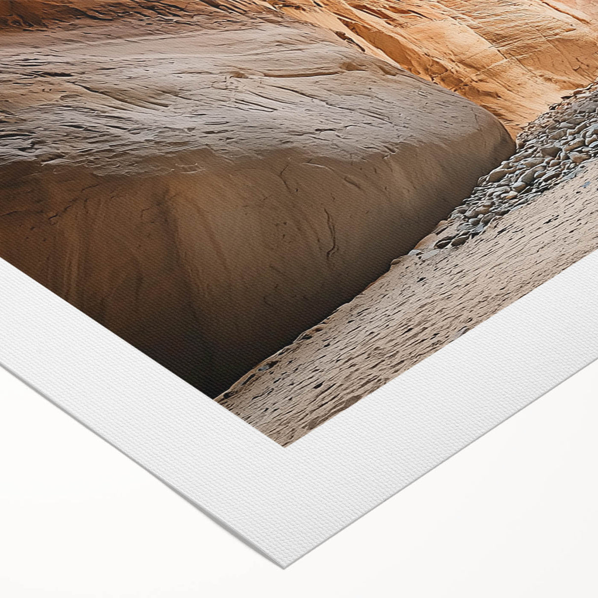 Rolled canvas showcasing a vibrant landscape scene with intricate cave designs, featuring rich colors and textures, securely packaged in a protective cardboard tube.