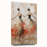 Abstract figurative wall art displayed in an acrylic glass frame, showcasing vibrant colors and dynamic shapes, ideal for modern home decor. This side view emphasizes the artwork's depth and unique design, perfect for enhancing any living space.