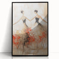 Abstract figurative wall art in a black frame, showcasing vibrant colors and dynamic shapes, perfect for modern decor. Adds a contemporary touch to any space.