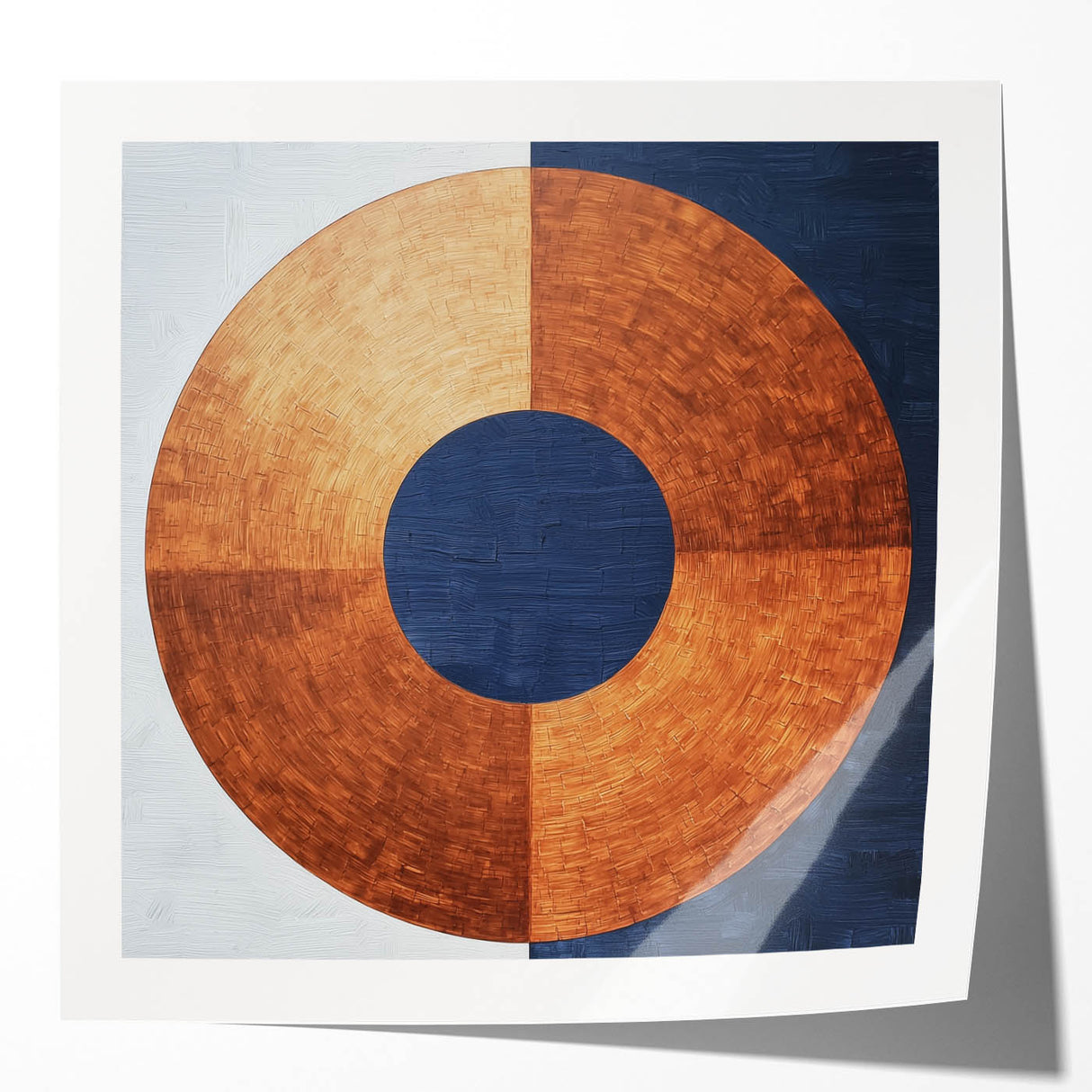 Abstract geometric wall art print mockup showcasing vibrant colors and sharp angles, presented in a glossy finish against a minimalist backdrop, ideal for modern decor.