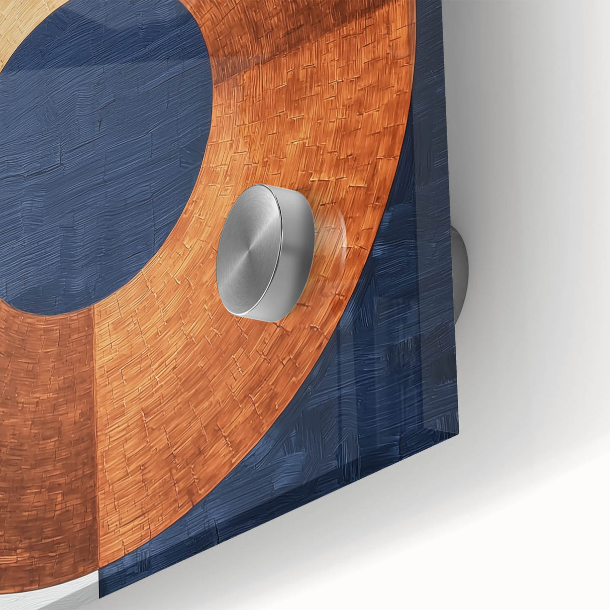 Abstract geometric acrylic glass artwork featuring vibrant colors and intricate patterns, showcasing a modern design perfect for contemporary decor. The close-up highlights the glossy finish and layered textures, ideal for interior styling and art enthusiasts.
