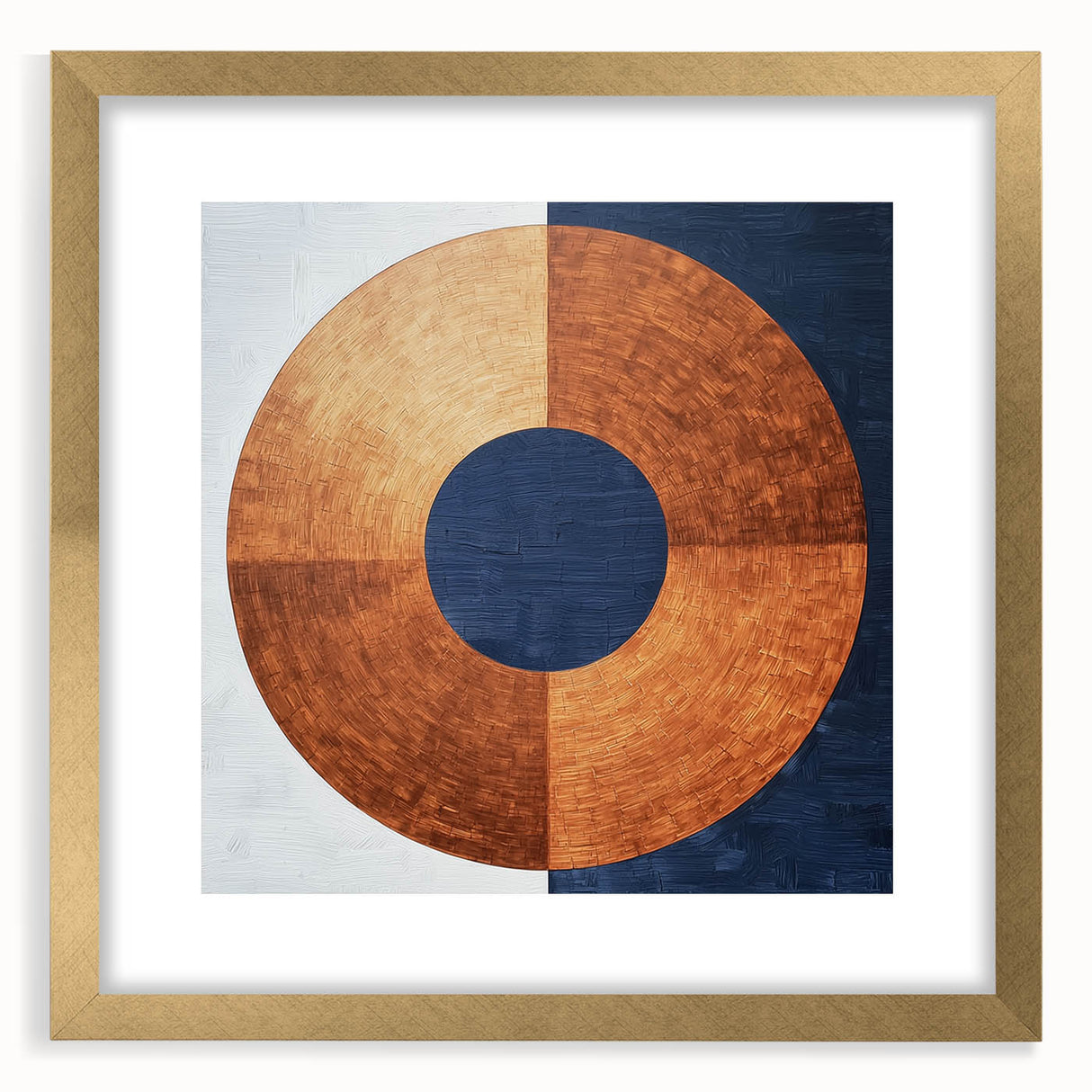 Abstract geometric frame in gold with a mat, showcasing a modern design ideal for home decor. Perfect for adding elegance to any interior space.