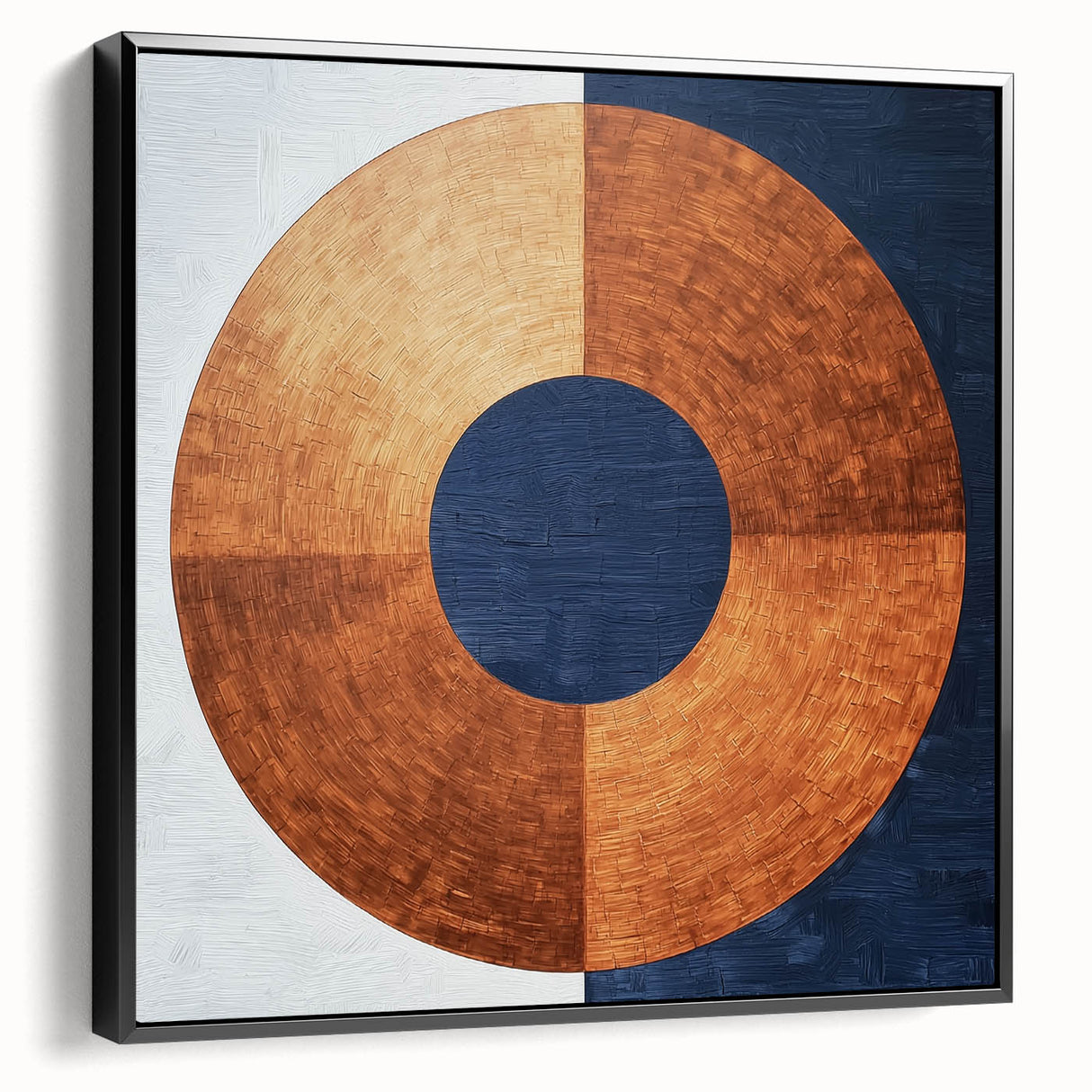 Abstract geometric framed canvas artwork showcasing a sleek black design, viewed from the side to highlight its modern aesthetic and clean lines. Perfect for contemporary home decor.