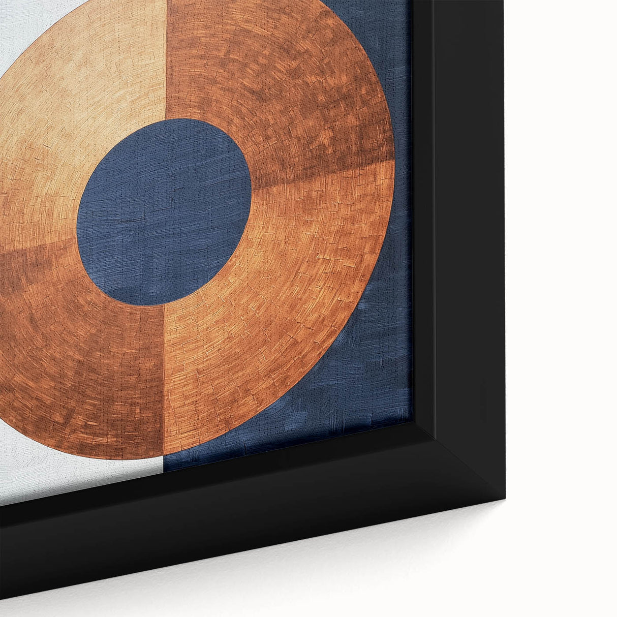 Close-up of a vibrant, abstract geometric framed canvas showcasing bold shapes and colors, perfect for modern home decor. Ideal for adding artistic flair to any room.