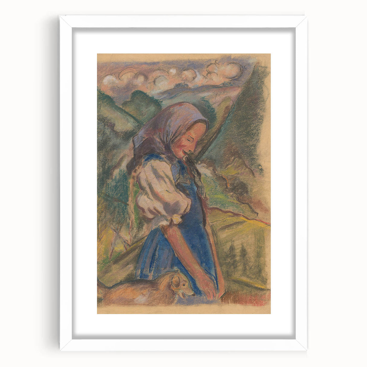 Expressionist Landscape – Girl with Dog Pastel Canvas Print