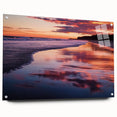 Acrylic glass landscape artwork depicting serene beaches, viewed from the side with decorative pins, showcasing vibrant colors and intricate details, ideal for coastal-themed decor.