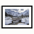 Landscape bridge frame in matte black showcasing a sleek, modern design with a white mat, ideal for enhancing home decor and displaying artwork elegantly.