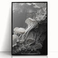 Large abstract wall art in muted earth tones, framed in black acrylic, suitable for modern living room decor.