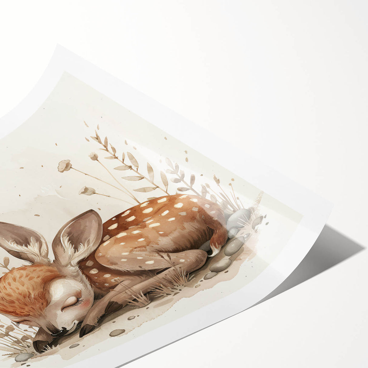 Resting Fawn - Kids Room Wall Art Canvas and Framed Options