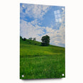 Large abstract wall art depicting spring season in pastel shades on acrylic glass, ideal for bedroom or dining room decor.