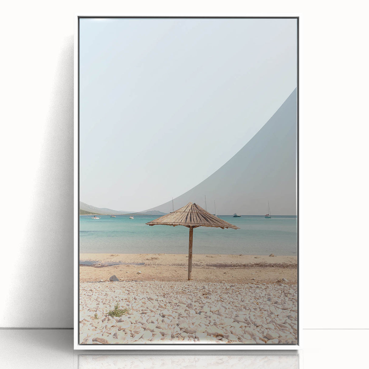 Art deco poster featuring a modern art wall decor with vibrant summer themes, framed in white acrylic.