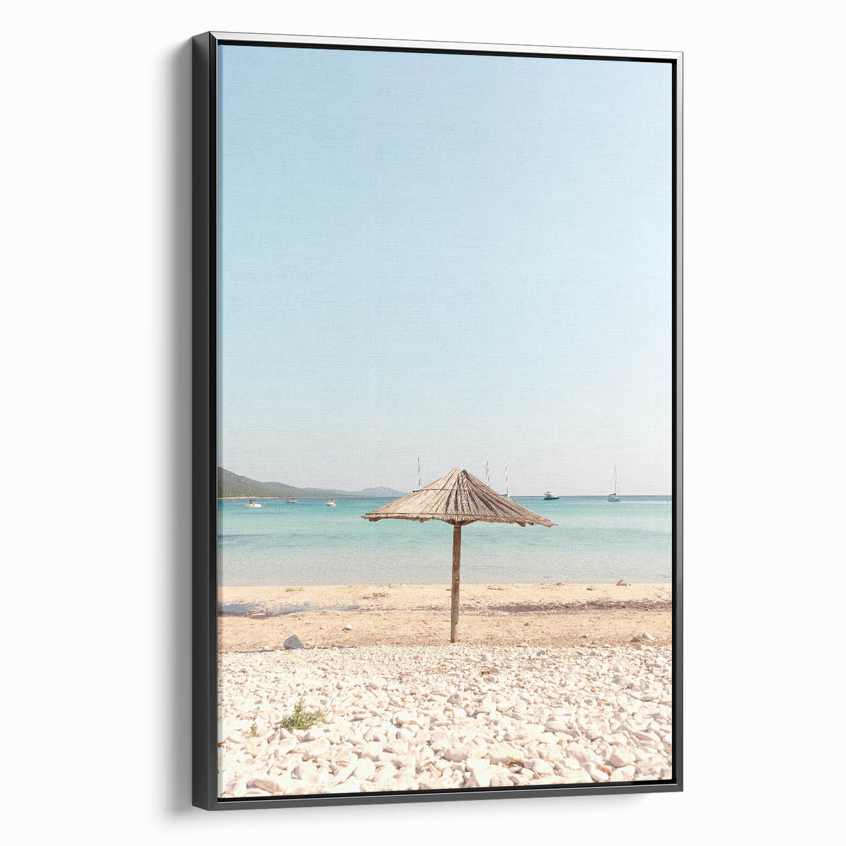 Framed canvas featuring a black and white vintage landscape painting, ideal for bedroom wall decor.
