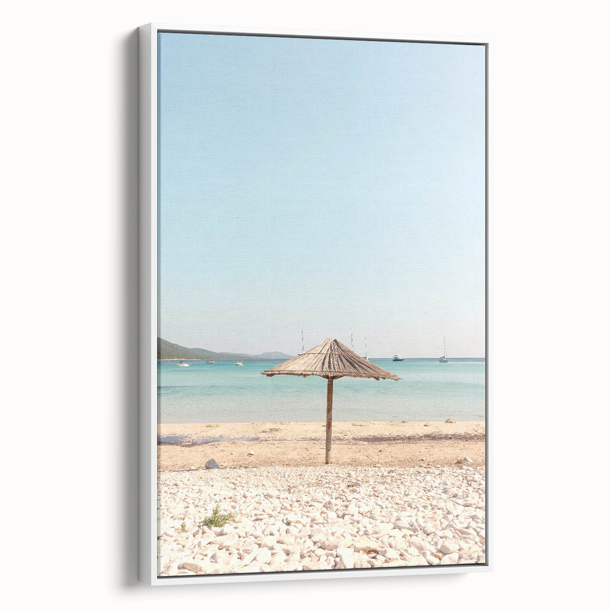 Vintage poster art of a summer scene on extra large framed canvas, featuring vibrant colors on a black background.